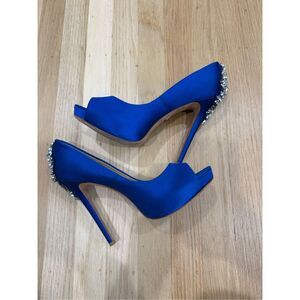 Badgley Mischka Kiara Blue Satin Rhinestone Heels 8.5